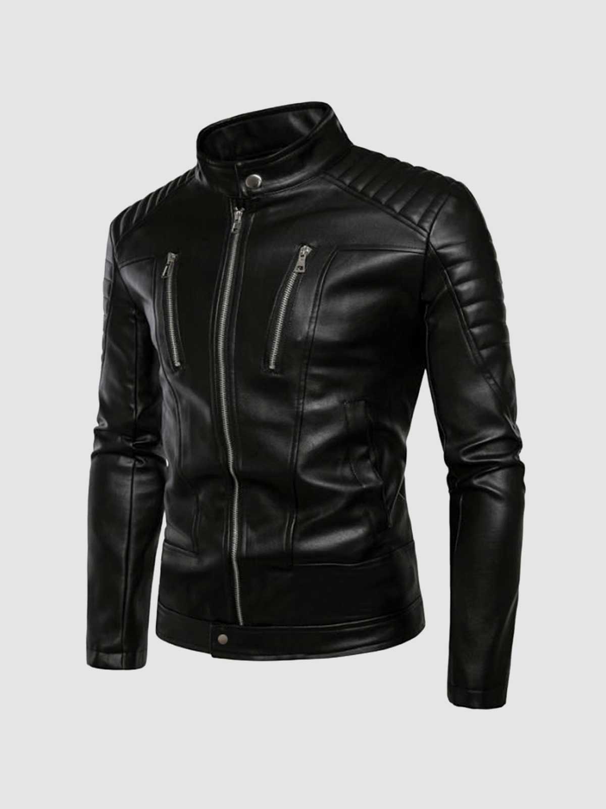 Stand up clearance collar leather jacket