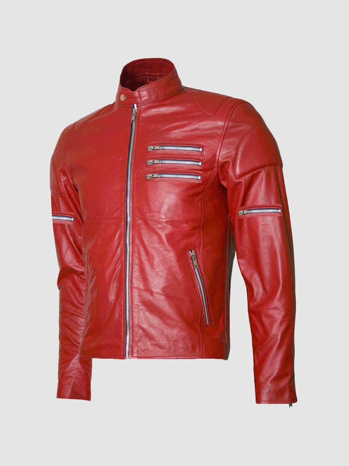 Red Leather Biker Jacket Men | Leather Jacket Shop