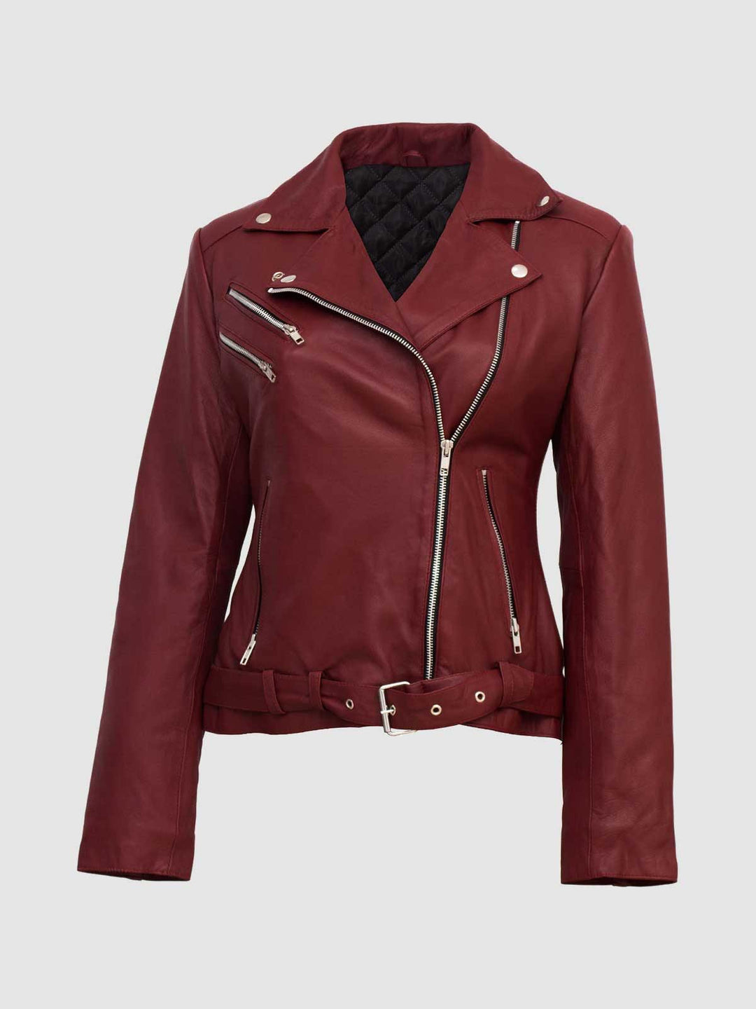 Maroon Leather Biker Jacket for Women Leather Jacket Shop